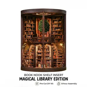 Magical Library Book Nook 3D Wooden DIY Kit Gift for Book Lovers Miniature House Toy Set