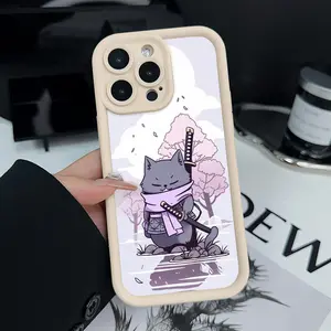 Phone Case for iPhone 15 Plus 16 Pro Max 14 13 12 11 XS XR Warrior Cat Pattern Drop Protection Shockproof Soft Silicone smartphone Cover