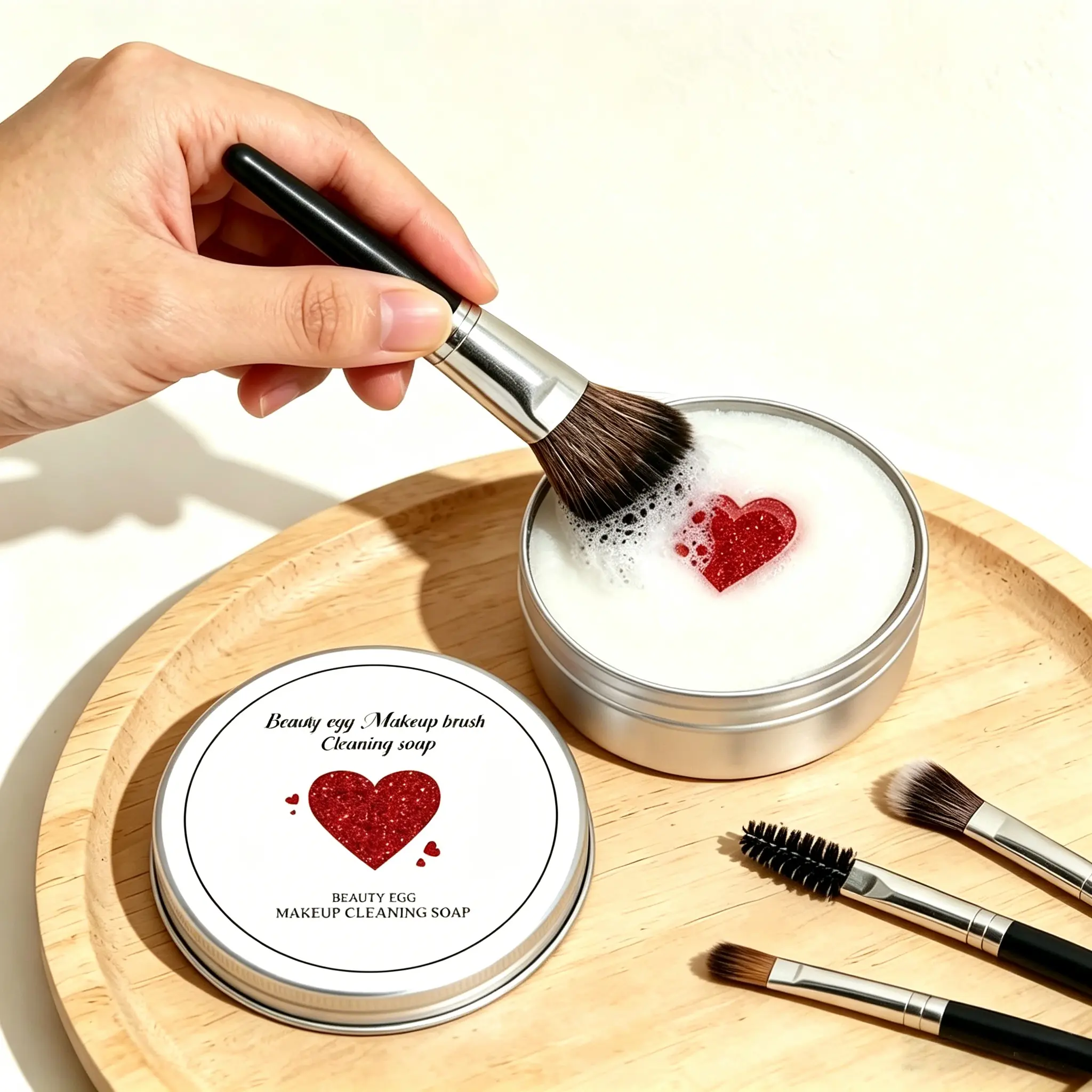 100g Round Box Makeup Brushes Cleaner Soap - Cherry Blossom Scented Solid Soap with Citric Acid, Effective Makeup Residue Remover, Portable Easy-to-Use, Ideal for Professional Beauty Tools, Valentine's Gift for Women