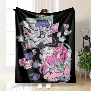 Anime aesthetics faux fur blanket cyberpunk glitch pop art print super soft lightweight comfortable perfect living room sofa bed linens aesthetics bedroom decoration birthday gift