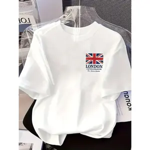 London United Kingdom Union Jack Graphic Cotton T-Shirt, Valentine's Day Gift for Him , Oversized Comfort Fashion Travel Tee