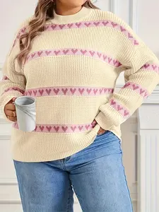 Plus Size Knitted Sweater for Women, Casual Loose-Fitting Pullover, Fall & Winter Fashion, Long Sleeve Drop Shoulder Design