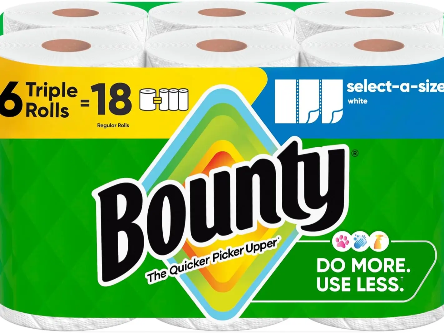 Bounty Select-A-Size Paper Towels, White, 6 Triple Rolls = 18 Regular Rolls (3 Packs of 2)