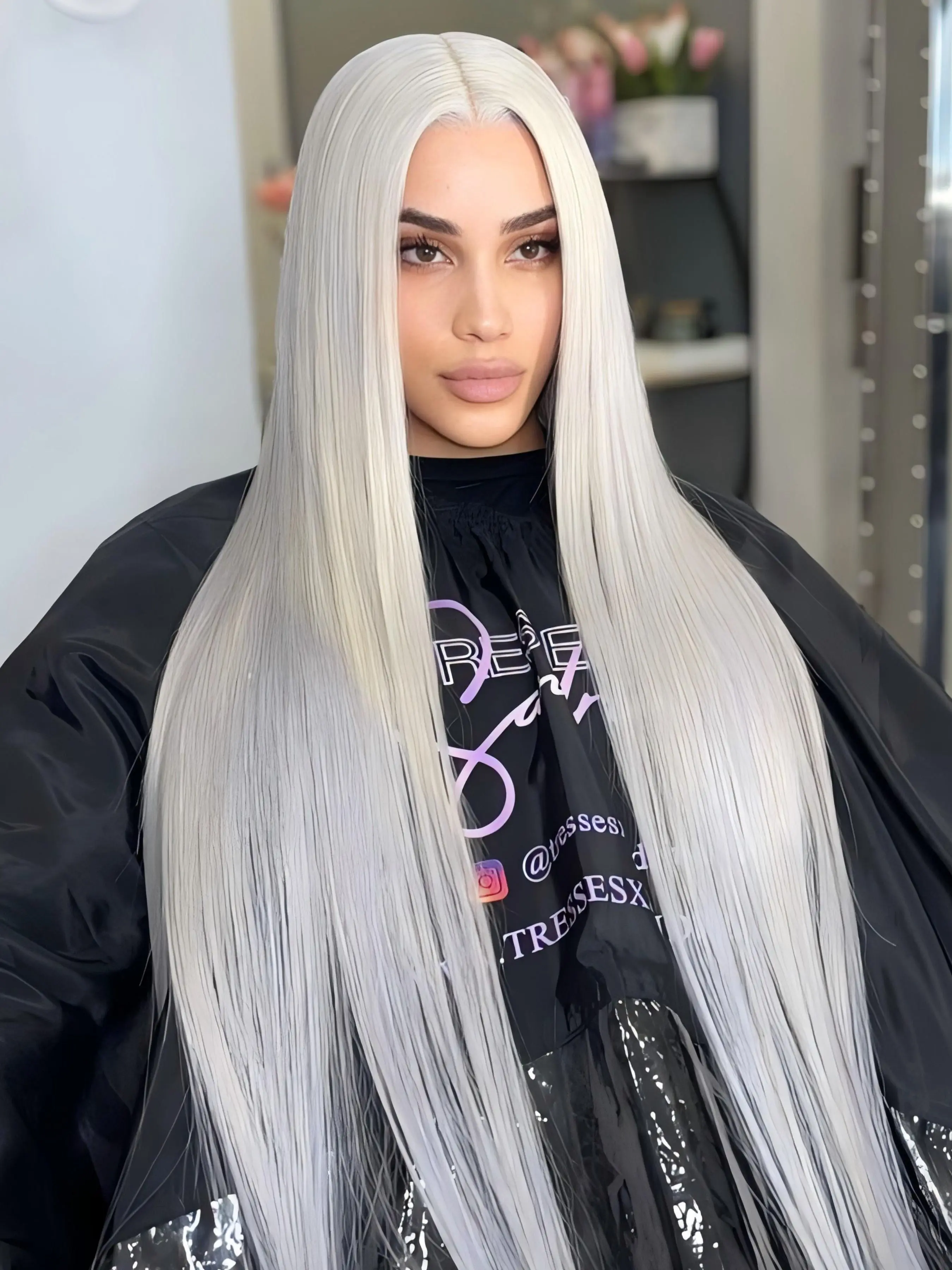 13x4 Silver Grey Pre Plucked Lace Front Wig Straight Natural HD Synthetic Lace Wig Heat Resistant Fiber for Party Daily Christmas Halloween  32 Inch HD Lace Frontal Straight Hair Wig Pre Plucked Wigs
