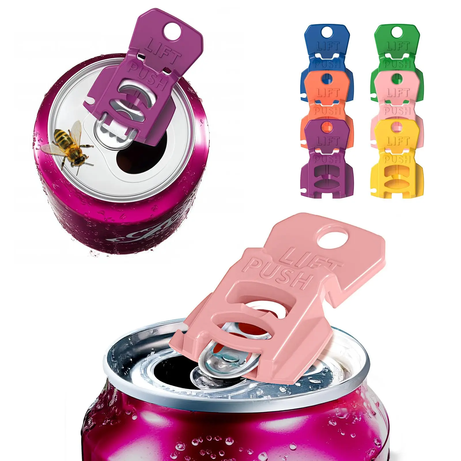6-Pack Can Opener – Easy Open Drink Tab Toppers&Can Covers for Soda, Beer, Coke Shields From Bugs, Dust at the Party,Camping, BBQ– Colorful Can Lids