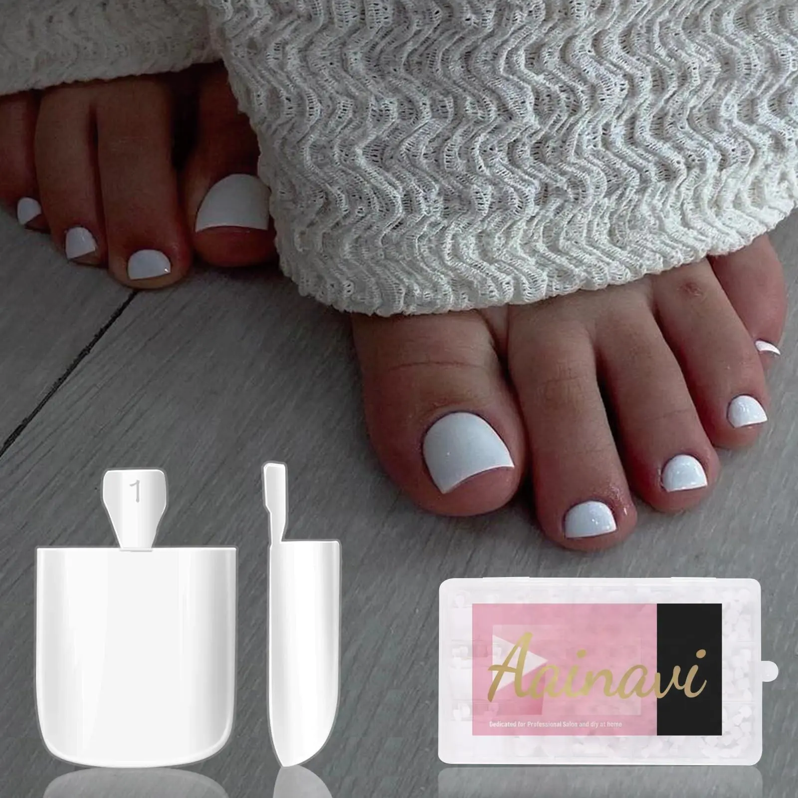 French Tip Square Soft Gel Press On Nails – 150Pcs Matte Baby Pink Toenail Press On Nails, 15 Multi-Size Tips for DIY Pedicure, Easy Apply Long-Lasting Reusable Press-On