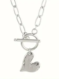 Fashion Simple Heart OT Buckle Pendant Necklace, Lockbone Chain for Women, Elegant Jewelry Accessory, Perfect Gift Idea