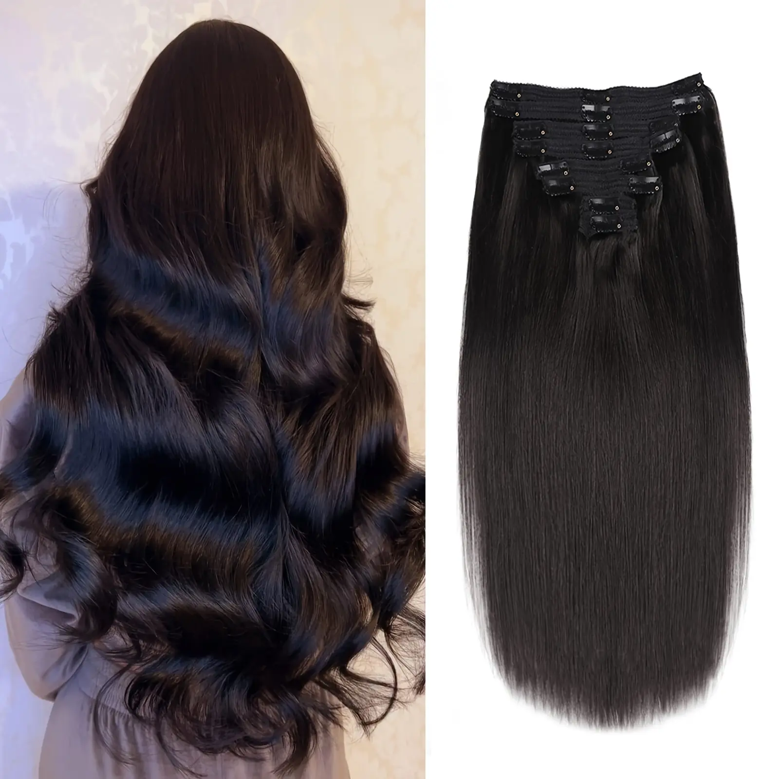 Hot New 8pcs Straight Real Remy Human Hair Clip-In Extensions 120g - Natural Black 16-28 Inch with 18 Secure Clips for, Seamless Blending & Damage-Hair Addition