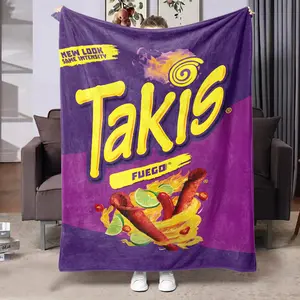 Takis Fuego Flannel Slogan Print Blanket, Food Themed Blanket, Soft Warm Throw Blanket, Air-conditioned Room Blanket, Warm Nap Blanket for Home Office Camping Travel