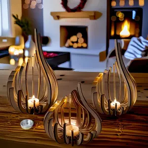 Wooden DIY Handmade Candle Holder Stand Decorative Arrangement Ornament, Rustic Farmhouse Style Centerpiece for Home & Wedding Decoration