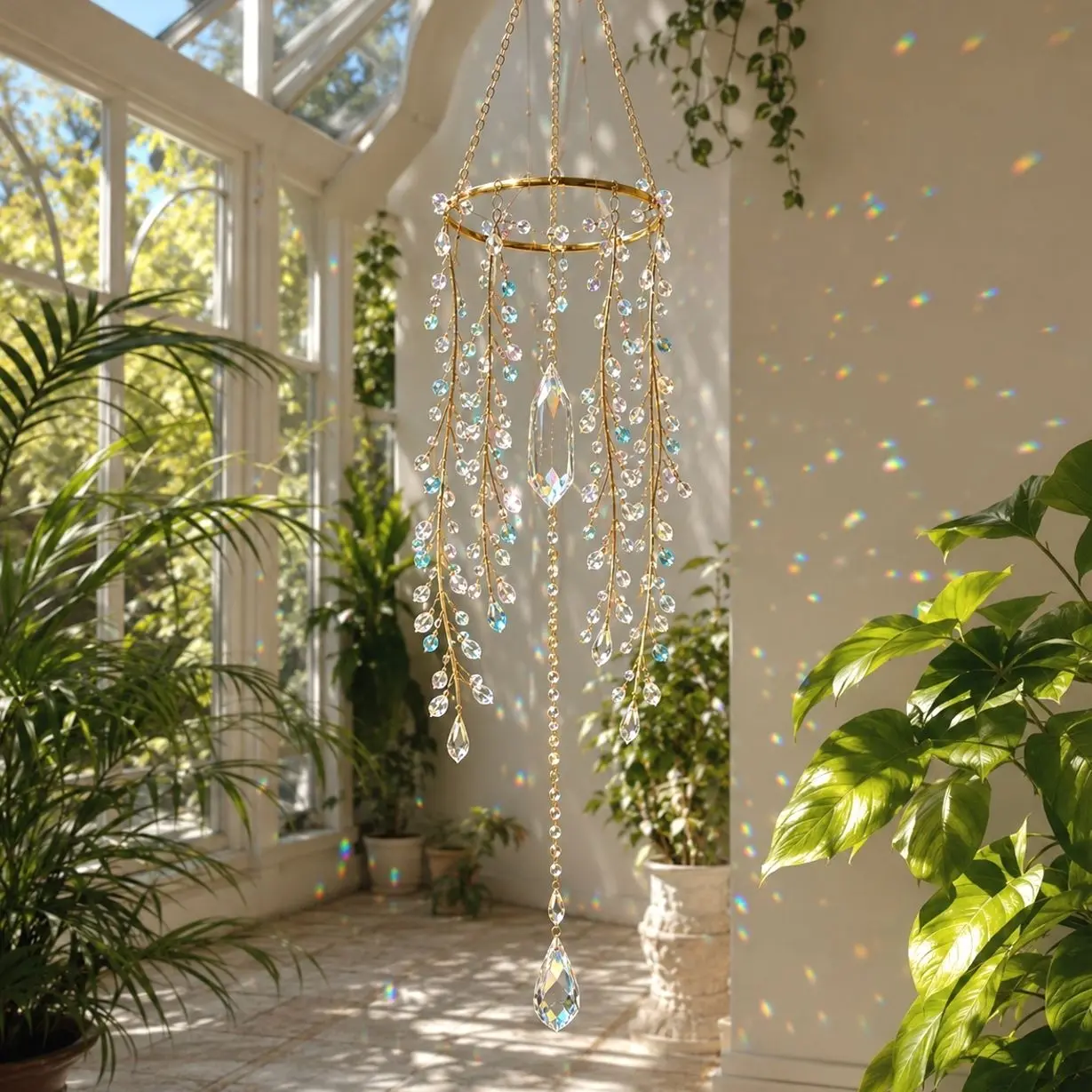 Crystal Rainbow Suncatcher for Home Decor,window hanging,Beaded plant artificial crystal sun catcaher, 1 colorful hanging ornament, home living room bedroom ornament, home décor, ship 12-15days