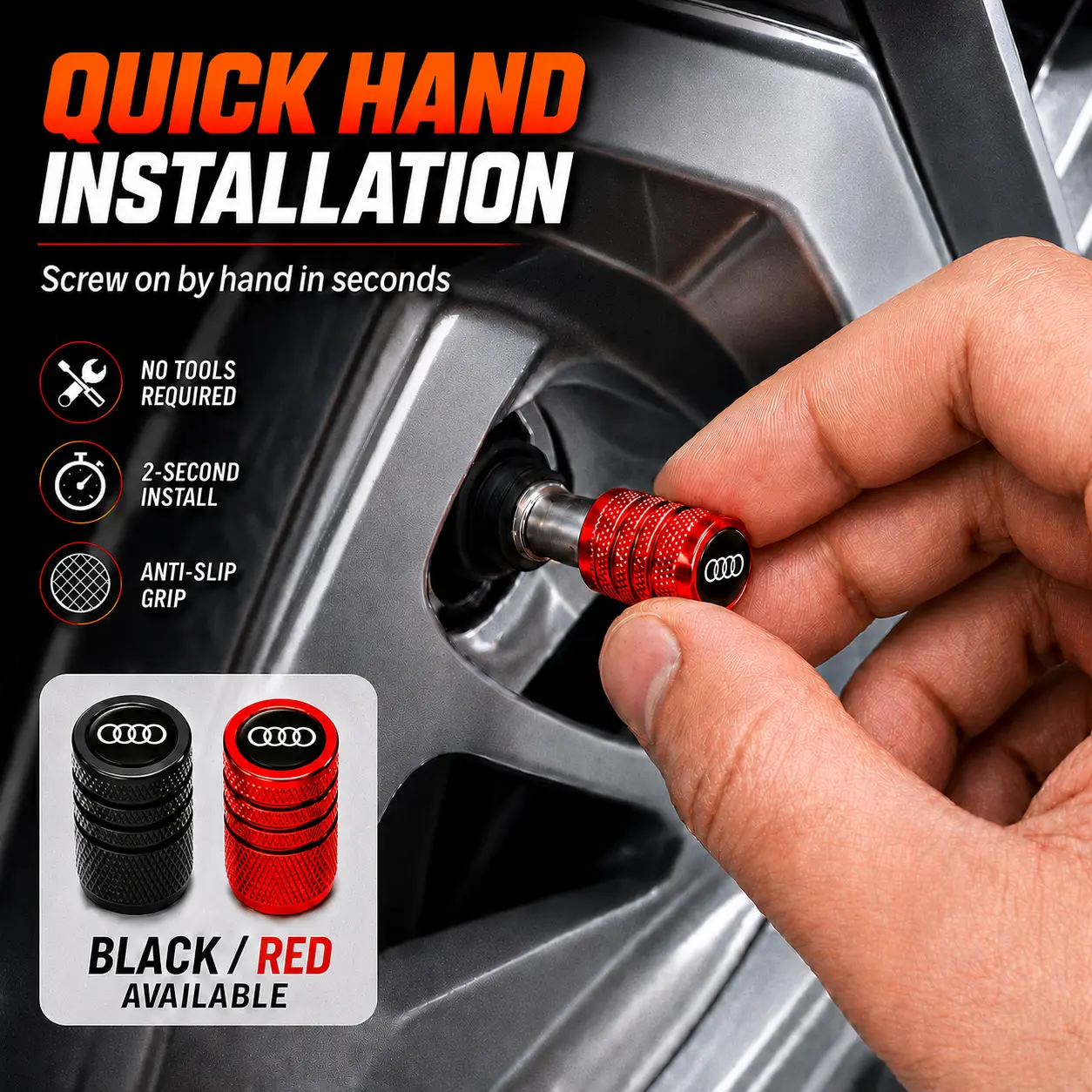For Audi Q5 Q3 Q7 A4 A5 A6 Q8 A3 Q4 e-tron SQ5 A7 S4 S5 RS5 TT RS3, Car Tire Valve Stem Caps, Wheel Air Valve Covers, Dustproof Tire Accessories, Universal Wheel Rim Decoration, Easy Install Auto Exterior Accessory Gift for Drivers