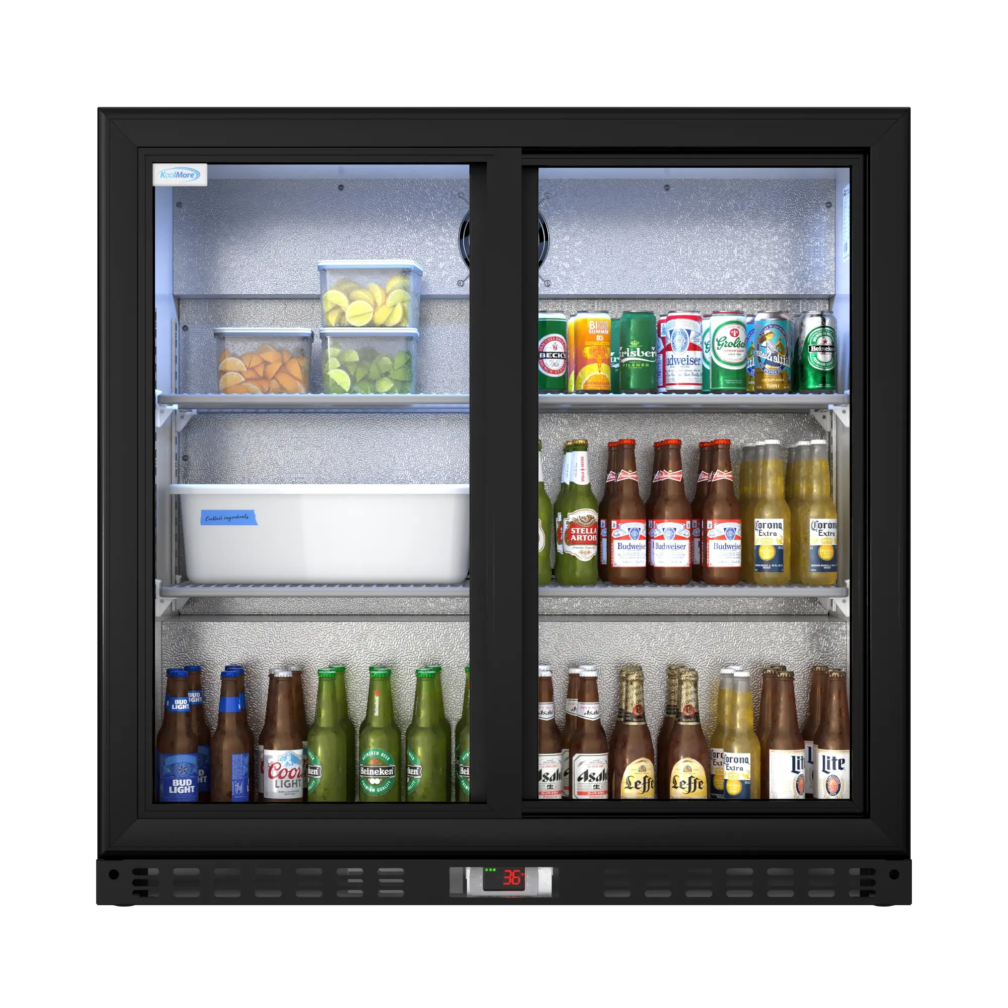 35 in. Commercial Two sliding Door Back Bar Refrigerator in Black - 8.4 Cu Ft. BC-2DSL-BK
