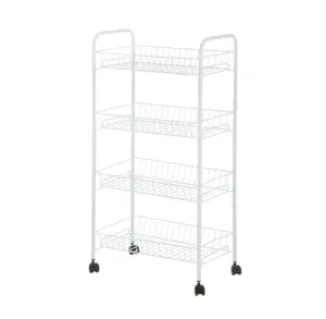 Mainstays 4-Shelf Steel Laundry Cart with Caster Wheels, White, Adult, Senior and Teen Age Groups
