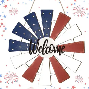 Wooden Patriotic Door Hanger, July 4th Wreath Sign, Front Door Welcome Decor, Vintage Blue 250th Anniversary Wall Decoration, Independence Day Decor, Party Decor Supplies