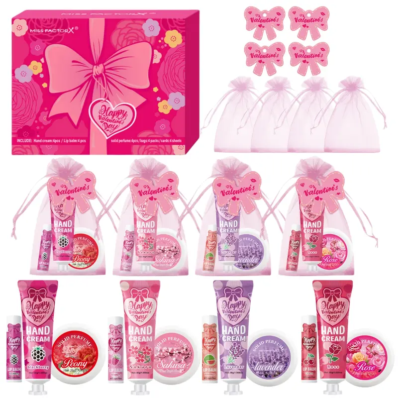 Valentine's Day Perfect Gift Bundle Gift Idea Gift Package Gift Set 20pcs Box Wedding Bulk Thank You Gifts Lip Balm Hand Cream Perfume Bag Bow Card Unique Gift for Colleagues Friends Women
