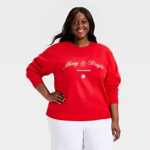 Women's Holiday Knit Embroidered Pullover Sweatshirt - Universal Thread Red XXL