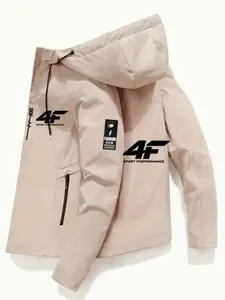 Men's Stylish High-Quality 4f Logo Hooded Zip-Up Windbreaker Jacket, Long Sleeve, Outdoor Sports Ideal for Hiking, Running, Casual Spring & Fall Wear