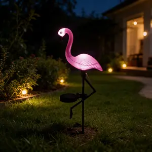 Flamingo Solar Light Outdoor Decorative Lawn Garden Plug-In, Solar Powered Flamingo Garden Ornament for Backyard and Pond