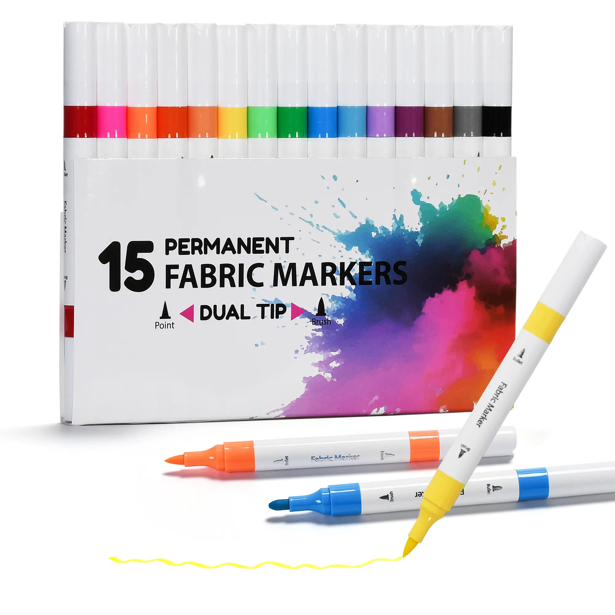 15 Colors Dual Tip Permanent Fabric Markers, Non-Toxic Quick Dry Fabric Paint Pens for Clothes Shoes Hats Canvas Bags Blankets, Textile Marker Set for Kids Adults DIY Art Craft