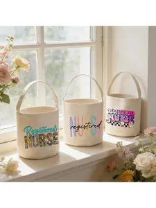 Registered Nurse Gift, Flower Design Rn Canvas Bucket Bag, Nursing School Grad Gift, Rn Appreciation Week Bag, Nurse Life Tote Bag