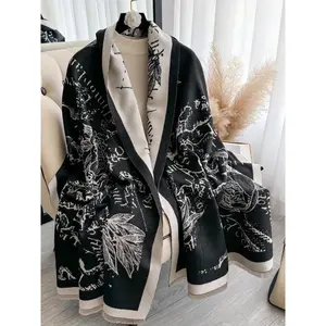 Women's All Over Print Double Sided Thick Shawl, Casual Soft Warm Long Imitated Cashmere Scarf for Fall & Winter, Fashion Accessories for Daily Wear