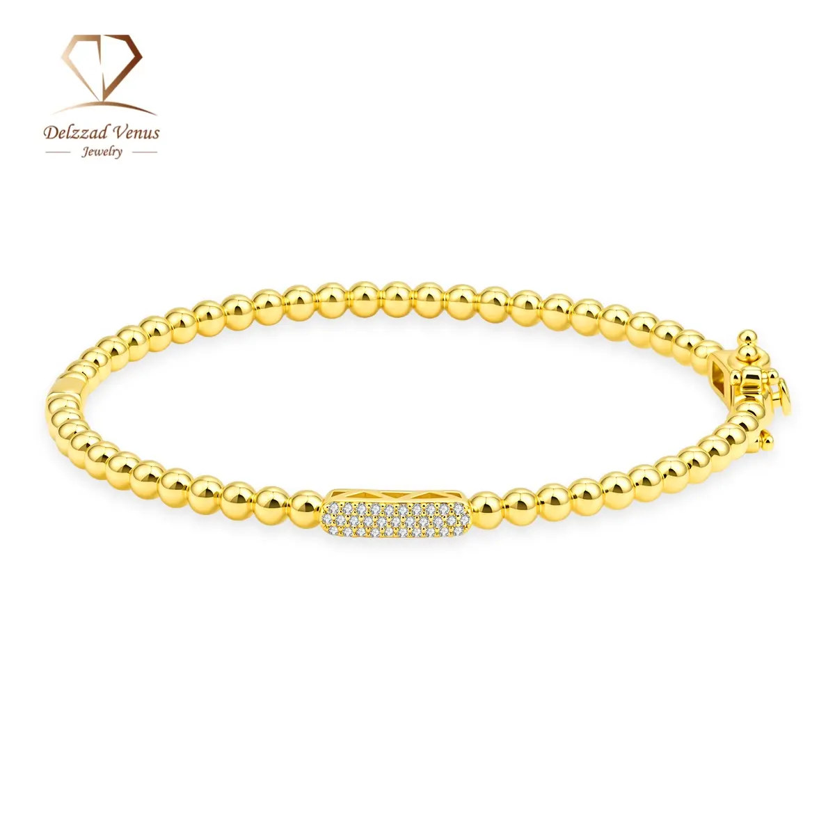 Delzzad 0.1ct Infinite Radiance Synthetic Moissanite Bangle Bead Bracelet, Copper Chain Gemstone Jewelry with Premium Craftsmanship, Luxury Artificial Gemstone Bracelets & Anklets for Adults' Daily Wear, Ideal Birthday Gift