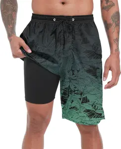 Mens Swim Trunks with Compression Liner 9" Big and Tall Board Shorts 2 in 1 Quick Dry Long Swimwear Bathing Suits