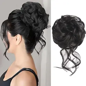 VOSILK Messy Bun Hair Piece Wavy Curly Synthetic Updo Chignon Fake Scrunchies Ponytail Extension for Daily Women