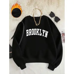 Brooklyn Graphic Print Women's Crew Neck Long Sleeve Casual Sweatshirt 100% Polyester Regular Fit Machine Washable Raglan Sleeves