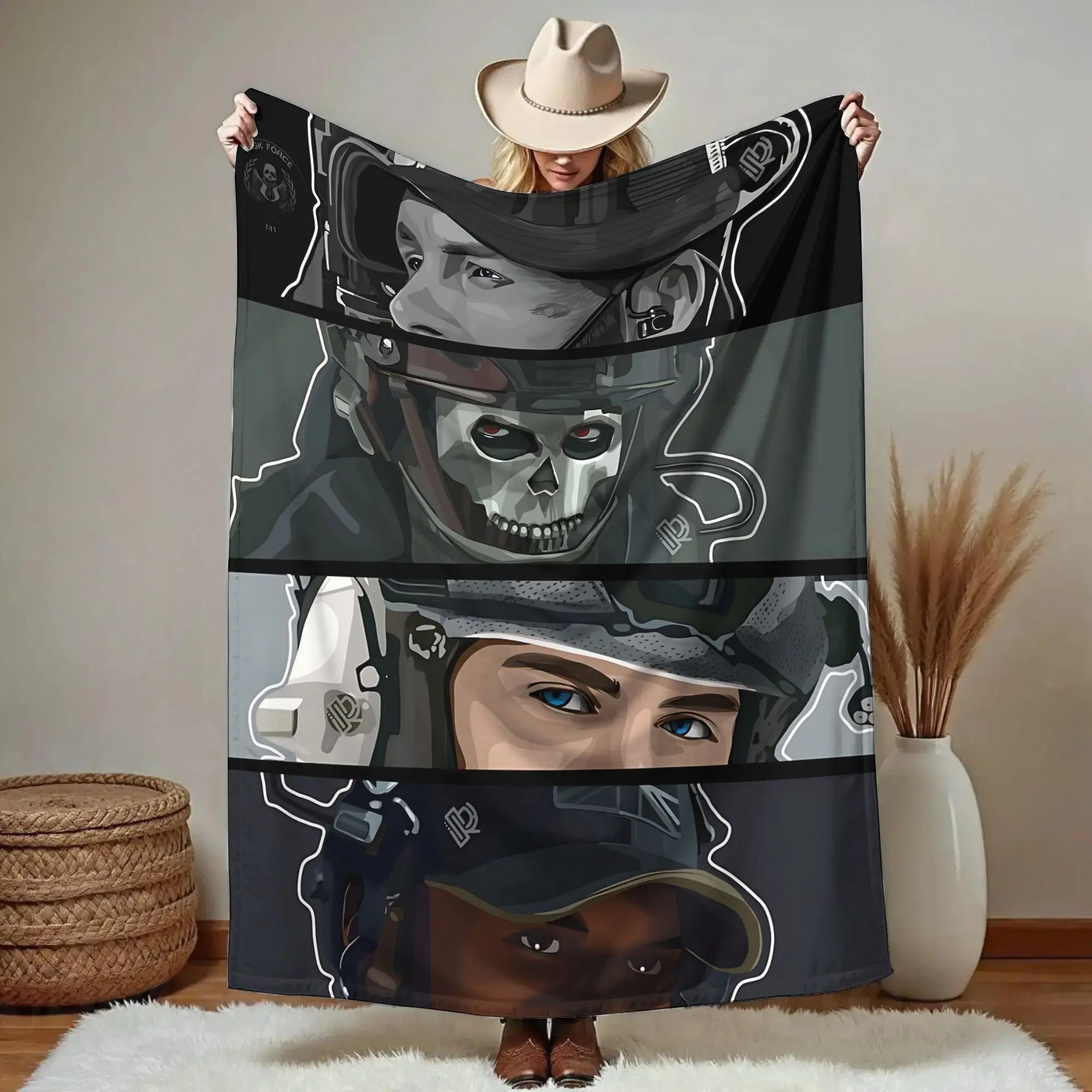 Task Force 141 Throws a Blanket - Ultra-Soft Flannel Blanket for All Seasons, Featuring Skull And Mask Designs, Machine Washable, Suitable for Beds, Sofas, And Camping - The Perfect Gift for Birthdays, Christmas, And Thanksgiving, a Bed Blanket