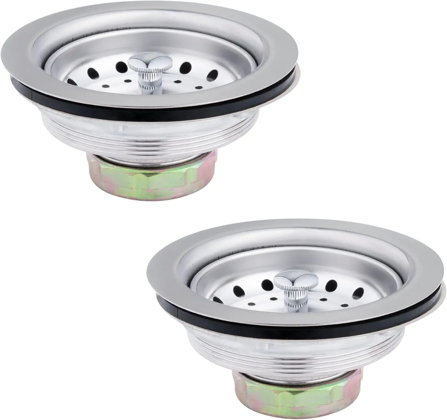 2-Pack Kitchen Sink Basket Strainer and Stopper, 3-1/2 Kitchen Drain Assembly with Strainer and Sink Stopper, Kitchen Sink Strainer with Stopper, Chrome Plated