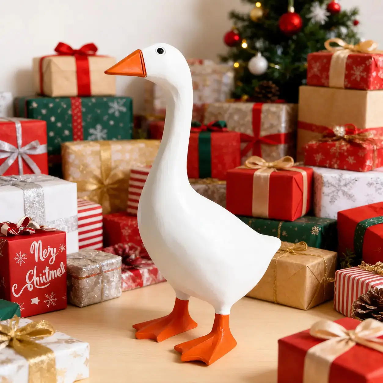 6.49-Inch Resin Goose Desk Statue with Magnetic Beak Funny Desktop Figurine Key Holder Cute Home Office Decor Housewarming Ornament Holiday Gift Decorative Accessory, House Decor, Whimsical Room Decor Kitchen