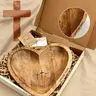 Wooden Heart Shaped Prayer Bowl Meditation Bowl, Handcrafted Vintage Prayer Bowl with 24 Prayer Cards, Cross & Letter Pattern, Religious Decorations, Home Decor & Christian Ornaments, Emotional Healing Tool, St. Patrick's Day Gifts, Father's Day Gifts