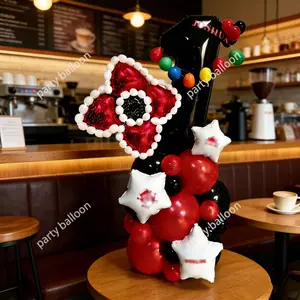 49-Piece Column Number (1-9) Party Decoration Balloons Set, Theme, Multi-Color Latex, Star Heart Aluminum Foil, Birthday Garden Lawn Decor
