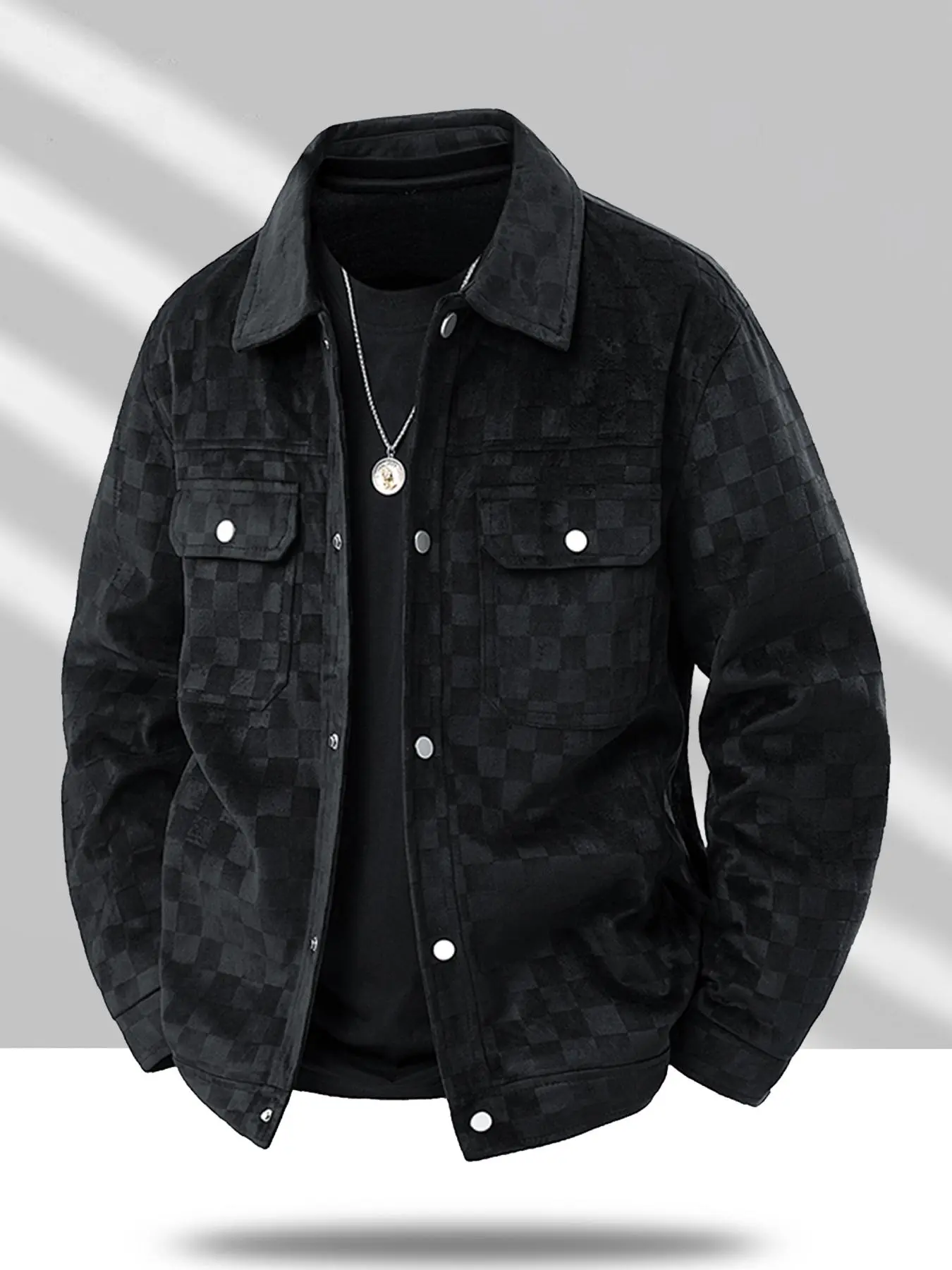 Men's Stylish Plaid Collared Suede Jacket, Coats, Outerwear, Loose Comfortable Windproof Warm Jacket for Outdoor Activities, Perfect for Fall & Winter, Casual Wear