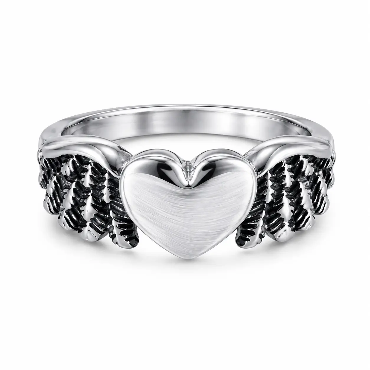 Uloveido Angel Wing Heart Memorial Ring for Women and Men, Stainless Steel Vintage Love Ring, In Memory Promise Jewelry for Loved Ones Y678