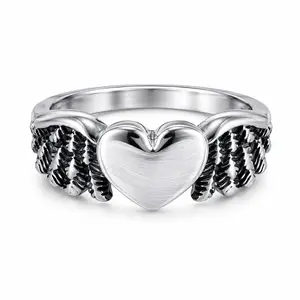 Uloveido Angel Wing Heart Memorial Ring for Women and Men, Stainless Steel Vintage Love Ring, In Memory Promise Jewelry for Loved Ones Y678