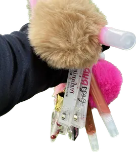 Convenient CARD GRABBER KEYCHAIN with Lipgloss, Fuzzball & Wrist Holder for Fashion Accessory