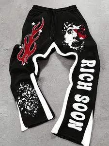 Men's Colorblock Spider Print Drawstring Pants, Athleisure Style Bottoms, Casual Sporty Sweatpants with Letter Pattern, Comfortable Long Trousers for Daily Wear