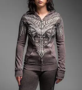 Affliction Women's Burnout Zip-Up Hoodie Death Eyes