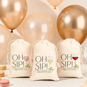 5pcs 5x7in Cotton Wine Glass Oh Sip Bachelorette Party Favors Hangover Kit Bag Bachelorette Supplies Wedding Birthday Decoration Balloon
