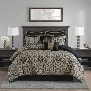 Odette Black 8 Piece Jacquard Comforter Set