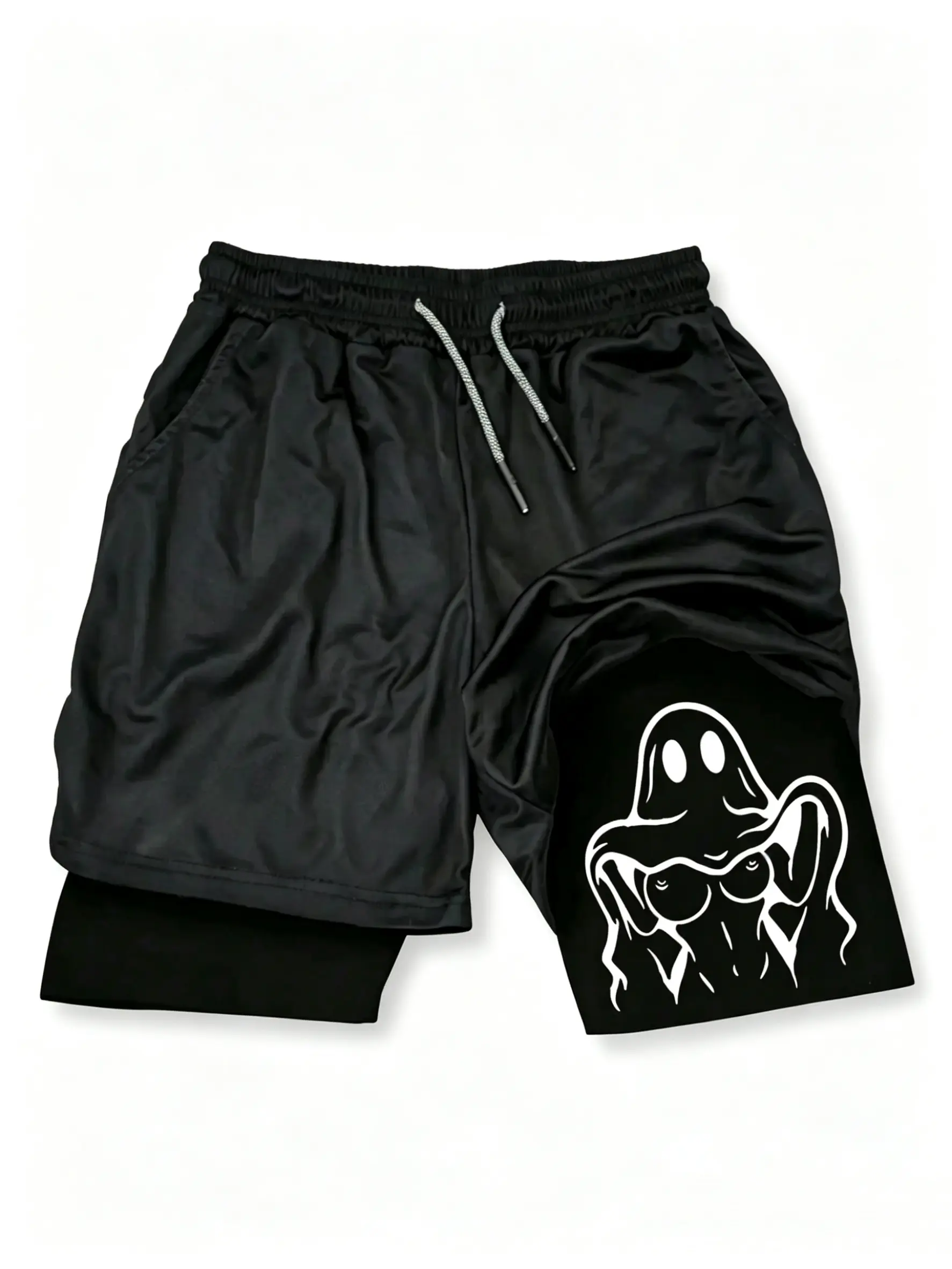 Men's Street Fashion Sexy Lady Ghost Print Knit Drawstring Casual Sports Shorts Double-layer Comfortable short shorts summer Summervibes