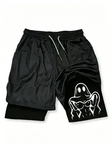 Men's Street Fashion Sexy Lady Ghost Print Knit Drawstring Casual Sports Shorts Double-layer Comfortable short shorts summer Summervibes