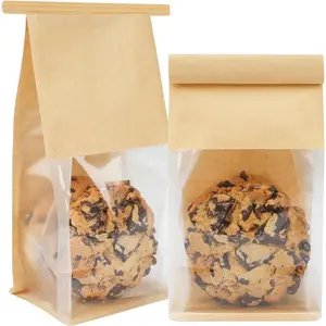 50 Pack Small Bakery Bags with Window, 3.9x3.1x8.2 Inches Tin Tie Tab Lock Cookie Packaging Bag Resealable Paper  Bags for Homemade Granola, Popcorn, Candies, Goodies