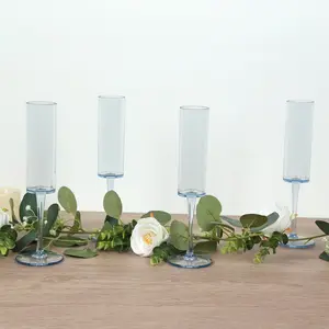 6-Pack Transparent Dusty Blue Plastic Champagne Flute Glasses 6oz, Cylindrical Shape with Long Stems - Reusable Wine Mimosa Goblets 9.5" Tall