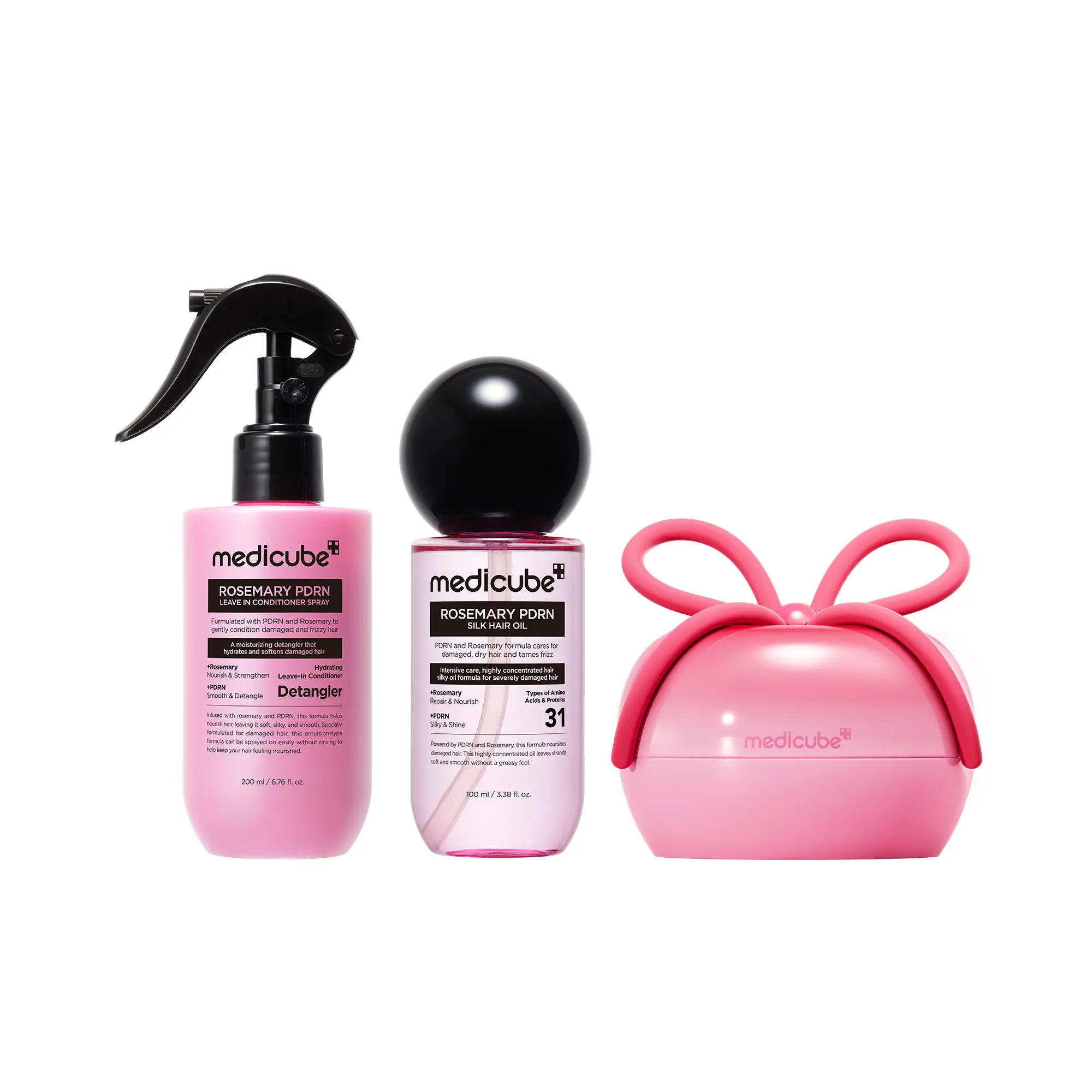 [NEW] [medicube] Tangle-Free Silky Hair Set | Conditioner Spray & Hair Oil & Hair Brush | Rosemary PDRN, Biotin, Keratin | For Curly, Dry & Damaged Hair | Reduces Breakage, Heat Protection, Lightweight Anti-Frizz, Effortless Detangling | Korean Hair Care