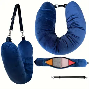 New Multi-Functional U-Shaped Travel Neck Pillow with Hidden Storage Compressible Clothes-Fillable Neck Cushion Portable Airplane Pillow for Travel Picnic Daily Use