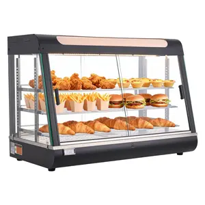 【Summervibes】VEVOR 3-Tier Commercial Food Warmer Display, 1400W Food Display Warmer with LED Light, Top Storage and Adjustable Shelves, 86℉~185℉ Steam Heating, 137Qt/130L for Hamburger, Pizza, Bread, Fried Chicken